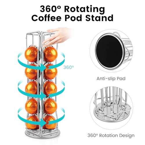 Image of Coffee Pod Stand Holder for Nespresso Vertuoline 20 Pods, Coffee Bar Vertuo Pod Organizer Rack, 360 Rotating Coffee Capsule Holds Storage, 20 Pods Holder Spinner for Nespresso Vertuo Line (Silver)