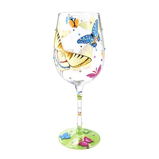 NymphFable handmålat vinglas Färgglada fjärilar Hantverkare målat glas 15 oz Nyhetspresent till födelsedagar, bröllop, alla hjärtans dag