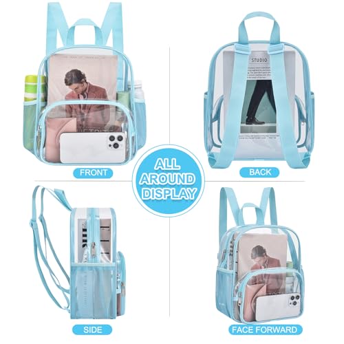 Image of Busiuw Clear Backpack for Stadium Events Clear Backpack 12x12x6 with Front Pocket for Concert Sport Events Work Travel (Blue)