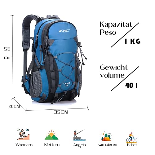 DCmount Wanderrucksack 40l Damen Herren Rucksack Wasserdicht Reiserucksack mit Regenschutz