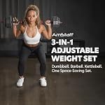 AmStaff Fitness Adjustable Dumbbells 3-in-1 Set, 42/50/70/90lb : Kettlebell, Barbell, 12-Level Weight Adjustment, Multi-Use Home Gym Gear for Men & Women