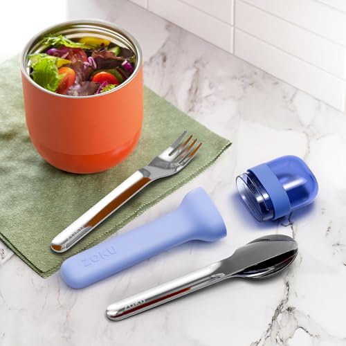 Image of ZOKU Pocket Utensil Set, Blue - Stainless Steel Fork, Knife, and Spoon Nest in Case - Portable Design for Travel, School, Work, Picnics, Camping and Outdoor Home Use