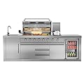 CT Copper Tailor 6-Burner Outdoor Kitchen BBQ Grill Island 99,000 BTUs with Sink, Fridge, Rear Burner, Side Burner, Storage Cabinets & Drawers, Cover, Stainless Steel