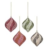 Folkulture Christmas Ornaments for Xmas Decorations | Set of 4 (7' x 3') Large Beaded RedChristmas Ornaments | Christmas Tree Decor 2025 Xmas Decor