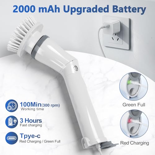 Image of Qimedo Upgrade Rechargeable Electric Scrubber for Cleaning, 45-inch Handheld Spin Scrubber with Extended Long Handle, Cordless Power Dish Scrubber with 6 Brushes for Bathtub Grout Tile Floor