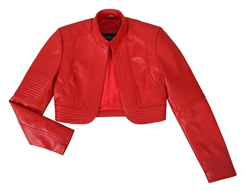 Ladies Elegant Look Real Leather Red Cropped Shrug Bolero Slim-Fit Jacket Ashley 91812