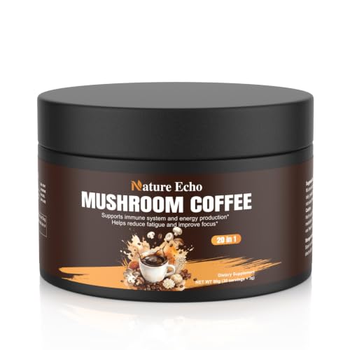 Nature Echo 20-in-1 Mushroom Coffee with Ashwagandha, 3.17oz Instant Powder | Li...