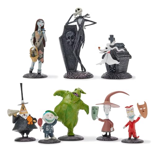 Disney Store Official The Nightmare Before Christmas Figure Set 8 Fully Sculpted Disney Figures Including Jack Skellington Sally Zero & More in Double-Tiered Box with Scenic Backgrounds