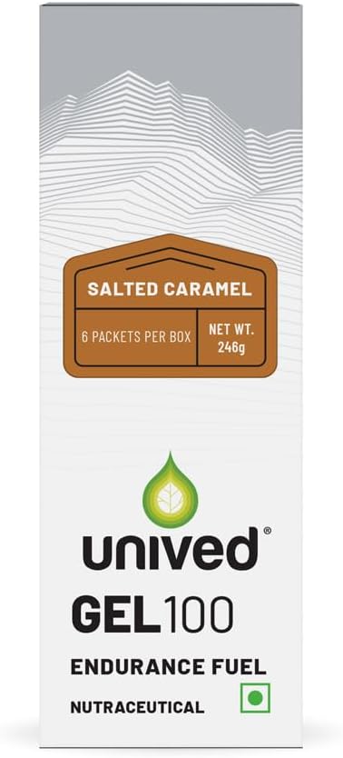 Unived Gel 100 - Vegan Energy Gel for Endurance Athletes Runners & Cyclists - 100kcal - Salted Caramel - Pack of 6