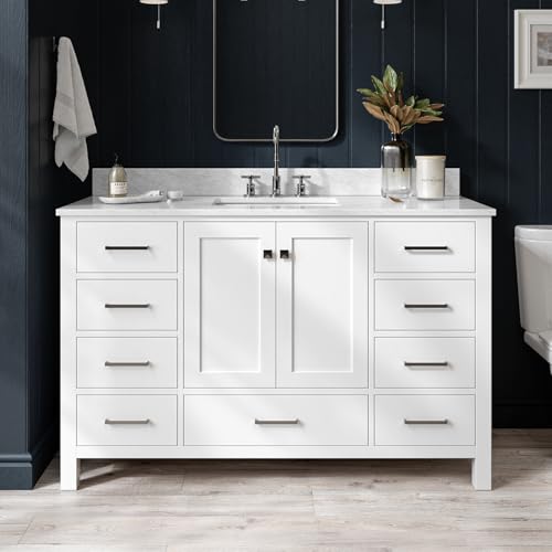 ARIEL 55" White Bathroom Vanity with Italian Carrara Marble Countertop
