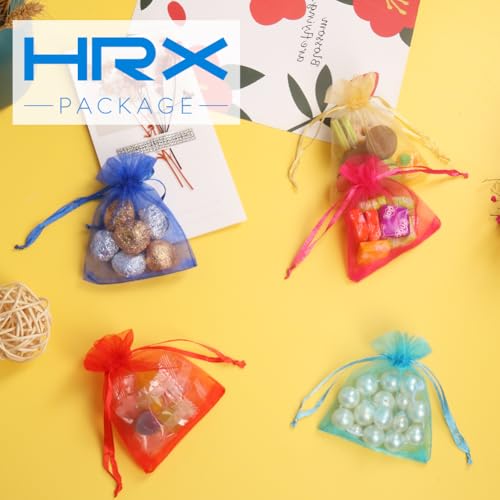 Image of HRX Package 100pcs Small Organza Bags 3x4 inch, Assorted Color Mesh Jewelry Pouches Drawstring Empty Sachets for Bracelets Candy Small Gift
