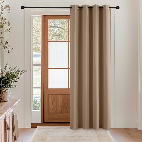 KGORGE Cortinas de Puerta Opacas, Cortinas Blackout Termicas Aislantes Frio y Calor para Salon/Dormitorio con Ojales 1 Panel,140x210cm,Moca