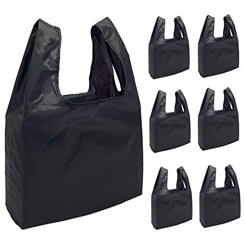Lkex 6 Pack Reusable Grocery Bags Black Large Foldable Reusable Shopping Bags With Attach Pouch Fashion Eco-Friendly Bag Lightweight & Durable Tote Bags Machine Washable For Women Men (Black) #TOP4