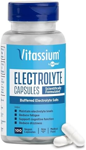 Vitassium Electrolyte Capsules, Electrolytes for The Management of POTS and High Sodium Diets (500mg Sodium – 100mg Potassium), Unflavored, 100 Salt Pills (Size 0) Vitassium Electrolyte Capsules, Electrolytes for The Management of POTS and High Sodium Diets (500mg Sodium – 100mg Potassium), Unflavored, 100 Salt Pills (Size 0)