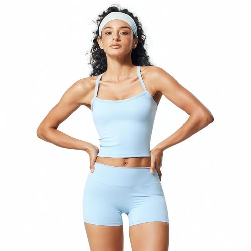 JNINTH Padded Sports Bra Tank Workout Sets for Women Matching High Waist Shorts and Pockets Gym Yoga...
