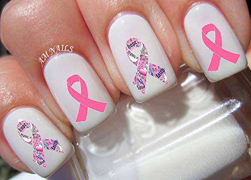 Breast Cancer Ribbon Water Nail Art Transfers Stickers Decals - Set of 40 - A1285