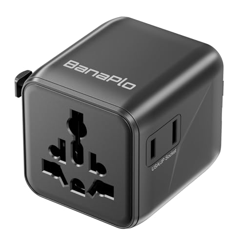 Universal Travel Adapter UK to World,1 Universal AC Socket and 1 US Socket, Universal Adapter Plug with Dual 10A Fuses, Travel Adapter Worldwide (Type A/C/G/I), for Trips in USA/Europe/AU/UK