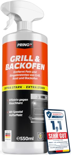 PRINOX Backofenreiniger & Grillreiniger extra stark - 550ml - HAFT EFFEKT - Rauchharzentferner Entfernt stärkste Verschmutzungen und Rauchharz - Entwickelt & Hergestellt in DE