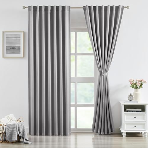 Bujasso Jacquard Grey Blackout Curtains 90% Room Darkening Rod Pocket
