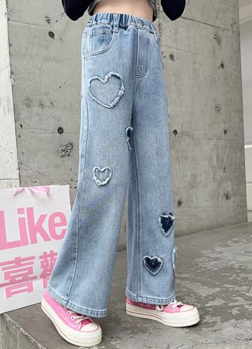 NABER Kids Girls Casual Baggy Wide Leg Denim Pants Elastic Waist Casual Jeans Age 5-143