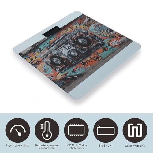 Balanza digital para baño Graffiti Hip Hop, vidrio templado 400lb miniatura 3