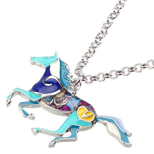 BONSNY Enamel Running Horse Necklace Pendant Chain Zinc Alloy Animals Lovers Gifts for Women2