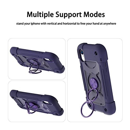 Image of MARKILL Compatible with iPhone with Built-in 360Rotating Ring Stand, Military Grade Drop Protection Full Body Rugged Heavy Duty Case Durable Cover (Deep Purple, iPhone XR 6.1 inch)