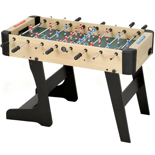SPORTNOW Futbolín para Niños Plegable, Mesa de Futbolín de Madera con 2 Marcadores, 8 Asas, 22 Jugadores, 8 Barras y 2 Bolas, para 2 a 4 Personas, Adultos, Familias, Fiestas, 118x107,5x78 cm, Natural