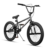AVASTA(アバスタ)Bacchus BMX自転車 20インチ フリースタイル 子供（9歳10歳11歳12歳13歳14歳）/初心者/ジュニア練習用 耐用の高炭素鋼フレーム 前後輪Uブレーキ 街乗り 4本ペグステップ同梱 キックスタンドサイドスタンド付き 黒ブラック