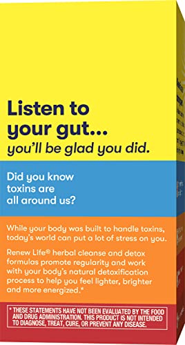 Renew Life Detox Cleanse More, Helps Reduce Bloating & Restore Regularity, Overnight Constipation Relief, Soy, Dairy & Gluten Free, 30 Capsules #TOP6