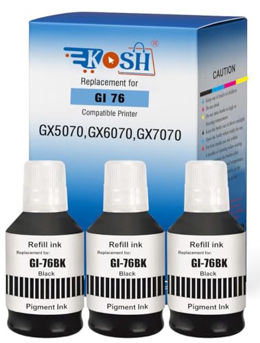 Image of KOSH GI-76 Ink Suitable Bulk Bottle Water Based Refill Ink for Canon MAXIFY GX5070,GX6070,GX7070 Printers 135ml Each Bottle (3, Black Pack of 3)