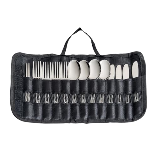 iKamper Camp Cutlery Set – Black | 13-Piece Stainless Steel Utensils for Camping | Includes Cooking Chopsticks | Dishwasher Safe Travel Silverware