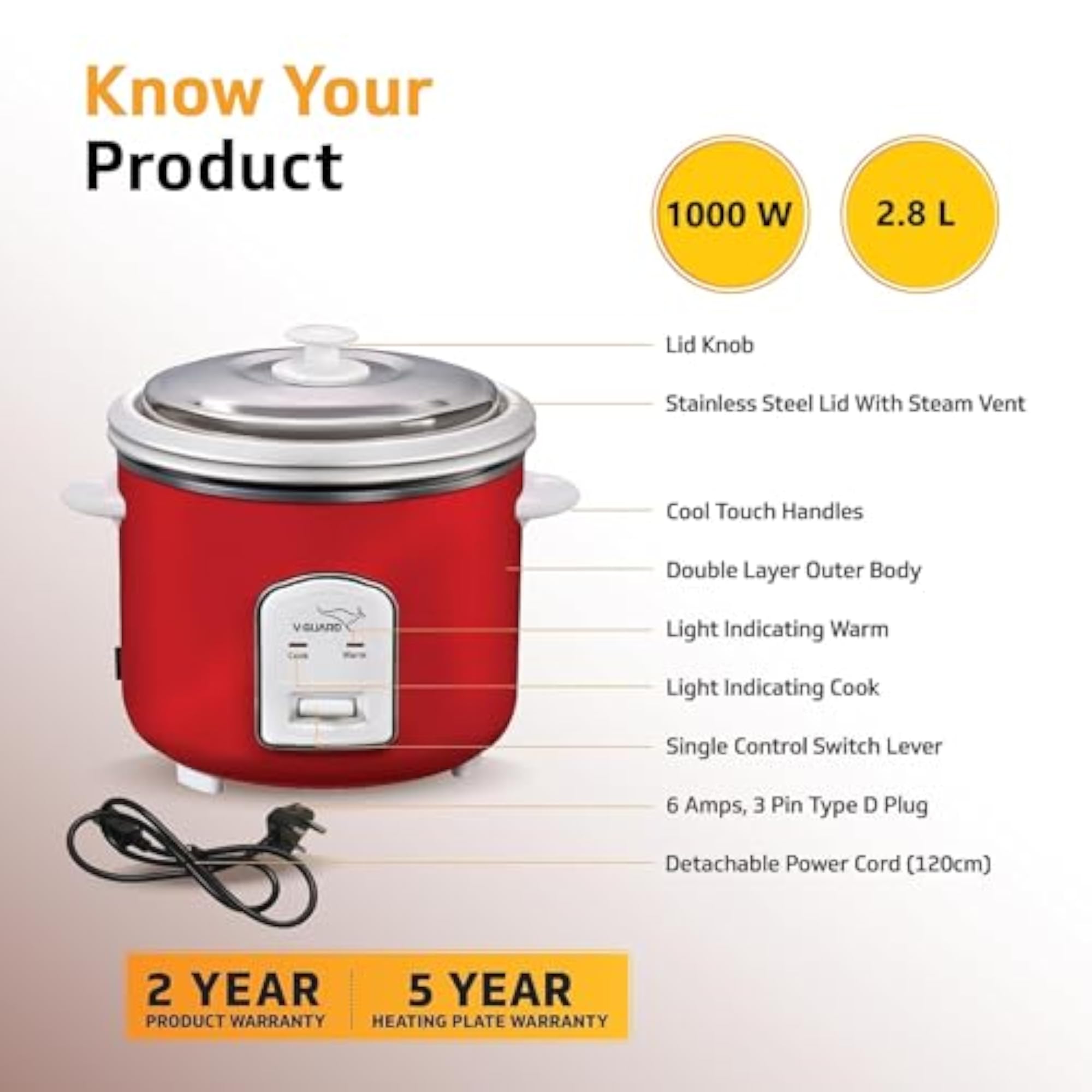 Rice Cooker with Double Bowl, BIS Certified, 2.8L