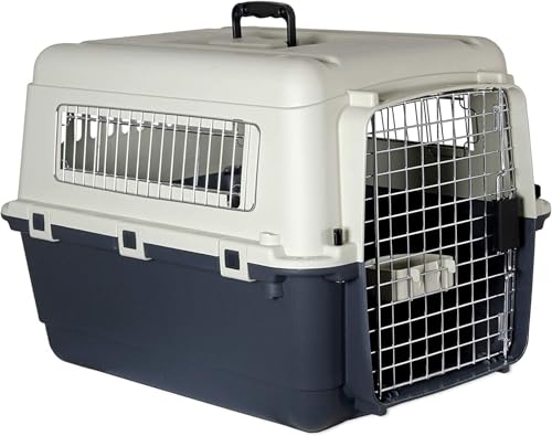 Image of 28 Inch Heavy Duty Dog Travel Carrier Flight Crate, IATA Compliant Airline Approved Pet Kennel Cage with Wheels for Dogs, Cats, Durable Plastic, Removable Tray (28 inch L x 20 inch W x 18.50 inch H)
