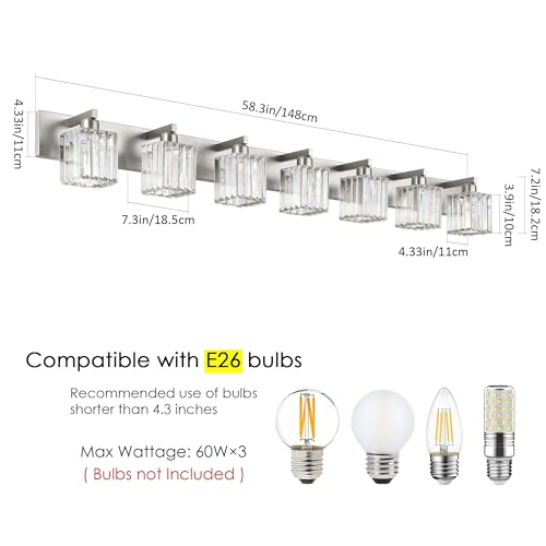 Image of Aipsun Brushed Nickel Bathroom Light Fixtures Crystal Vanity Lighting Fixture Modern Bathroom Vanity Light 7 Light (Exclude Bulb)