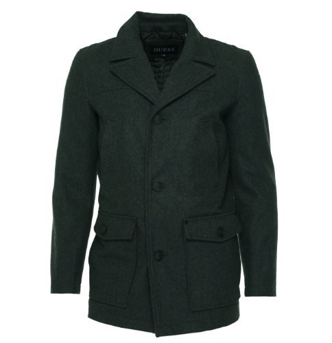Image of GUESS Men's Wool Blend Coat with Removable Bib and Knit Hood, Charcoal, Medium