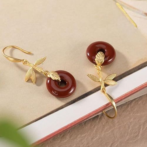 Pendientes de botón de plata S925 con jade rojo natural y hebilla Ping An 2