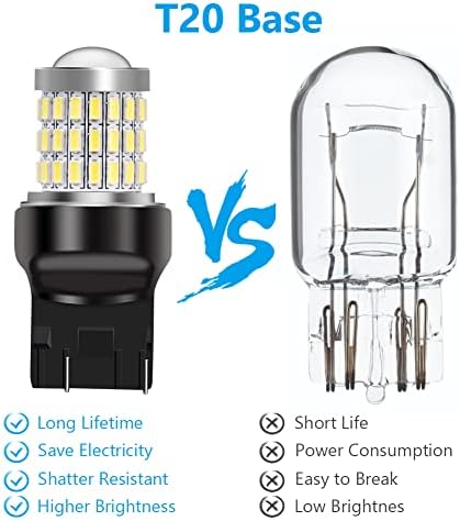 URAQT 7443 7440 T20 LED Bulbs, 9-30V Super Bright Low Power Backup Reverse Light with Projector, LED Light Bulbs Replacements for Brake Stop Tail Turn Signal Blinker Lights, Xenon White (2 Packs)