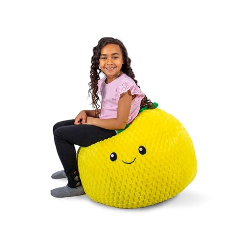 Big Joe Pineapple PlushiPals Super Soft Bean Bag Chair for Kids, Plush Honeycomb Fabric