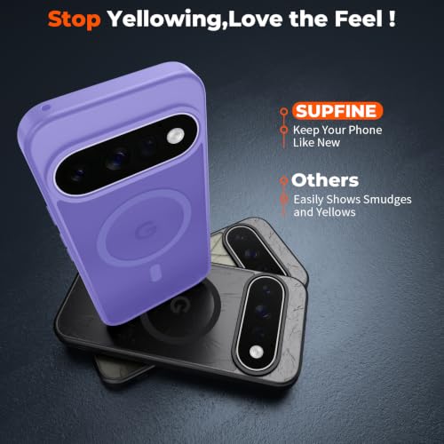 Image of SUPFINE Magnetic for Google Pixel 11 Pro Case - Purple | With Screen Protector,Translucent Matte,Built-in Magnets,Military Grade Drop Protection,Shockproof Phone Cover