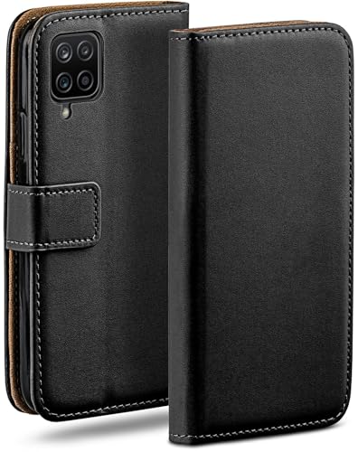moex Book Hülle für Samsung Galaxy A12 Handyhülle mit Kartenfach, Hülle klappbar 360 Grad Schutzhülle, Klapphülle Flip Hülle Cover, PU Leder Handytasche Lederhülle, Schwarz