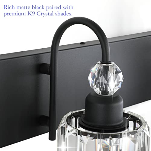 Image of Ralbay Modern 6-Light Black Crystal Vanity Lights for Bathroom - Matte Black Crystal Wall Light Fixtures