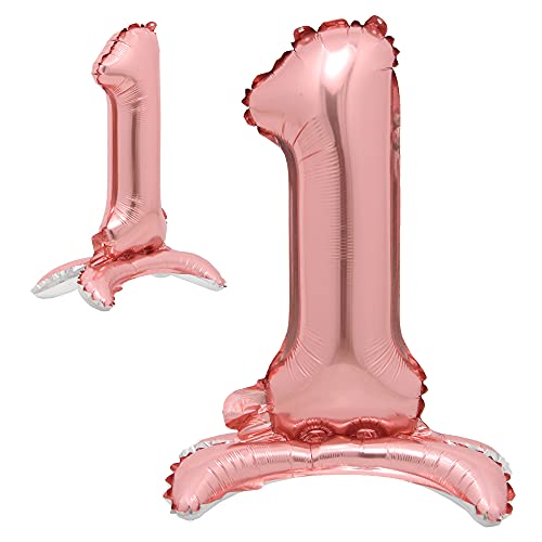 16" inch Standing Single Rose Gold Alphabet Letter Number Balloons Aluminum Hanging Foil Film Balloon Wedding Birthday Party Decoration Banner Air Mylar Balloons (16 inch Stand Rose Gold 1)
