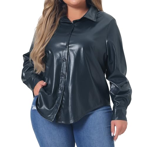 Agnes Orinda Plus Size Faux Leather Jacket Shacket for Women Motorcycle Biker Button Down Shirts2