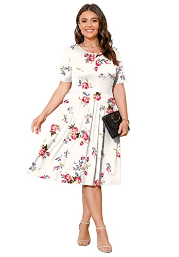 Image of POSESHE Womens Plus Size Summer Dress 2026 Casual Short Sleeve Empire Waist Loose Fit Swing T-Shirt Dress with Pockets