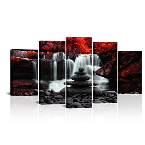 Conipit Black White and Red Waterfall Wall Art Zen Stones