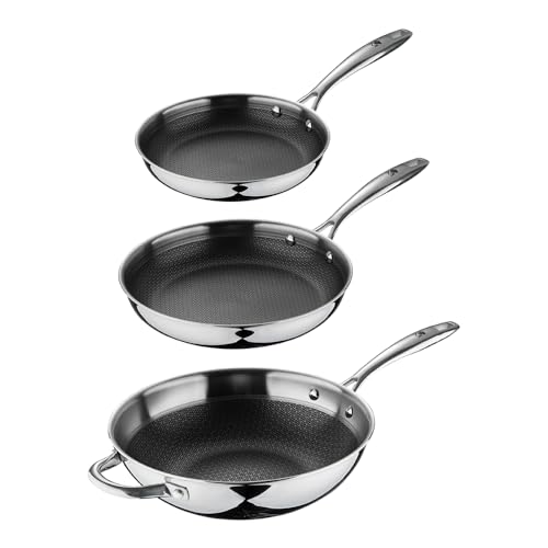 MasterPRO set 3 padelle 20/24/28cm multistrato in acciaio antiaderente per induzione con manico ergonomico Hi-Tech3