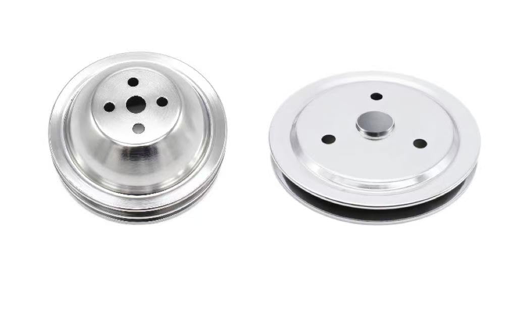 Chrome Steel 1 Groove Water Pump Pulley and 1Groove Crank Pulley SWP Kit Compatible with Small Block Chevy SBC 350-400 with Short Water Pump