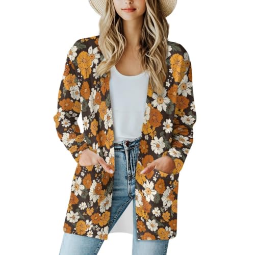 Image of Cardigan Sweaters for Women Long Sleeve Cardigan Soft Drape Open Front Fall Dusters V-Neck Jackets Dressy Loose Coat