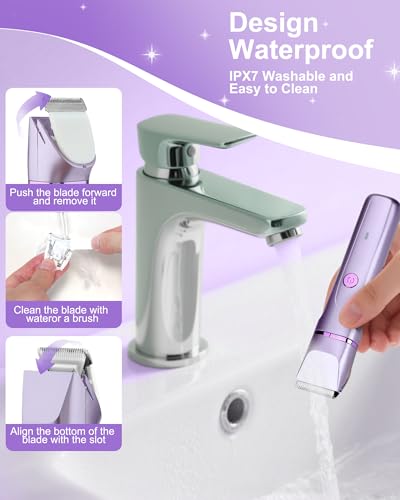 Image of Bikini Trimmer for Women, Electric Razor for Pubic Hair, Women's Foil Shaver,Rechargeable Shaver Removal with Snap-in Ceramic Blades,IP7X Washable Head,Wet and Dry Use,Purple